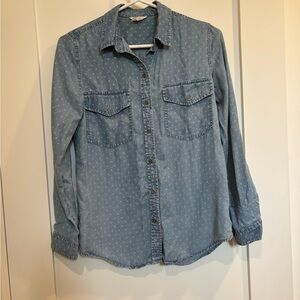 Club Monaco Light Blue Dot-Print Chambray Shirt